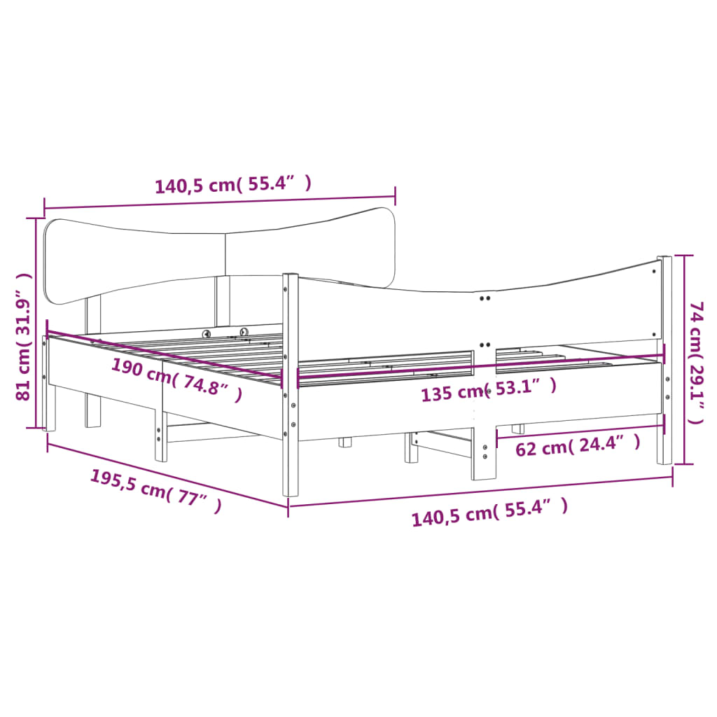 Cadre de lit sans matelas blanc 135x190 cm bois de pin massif - XIOS