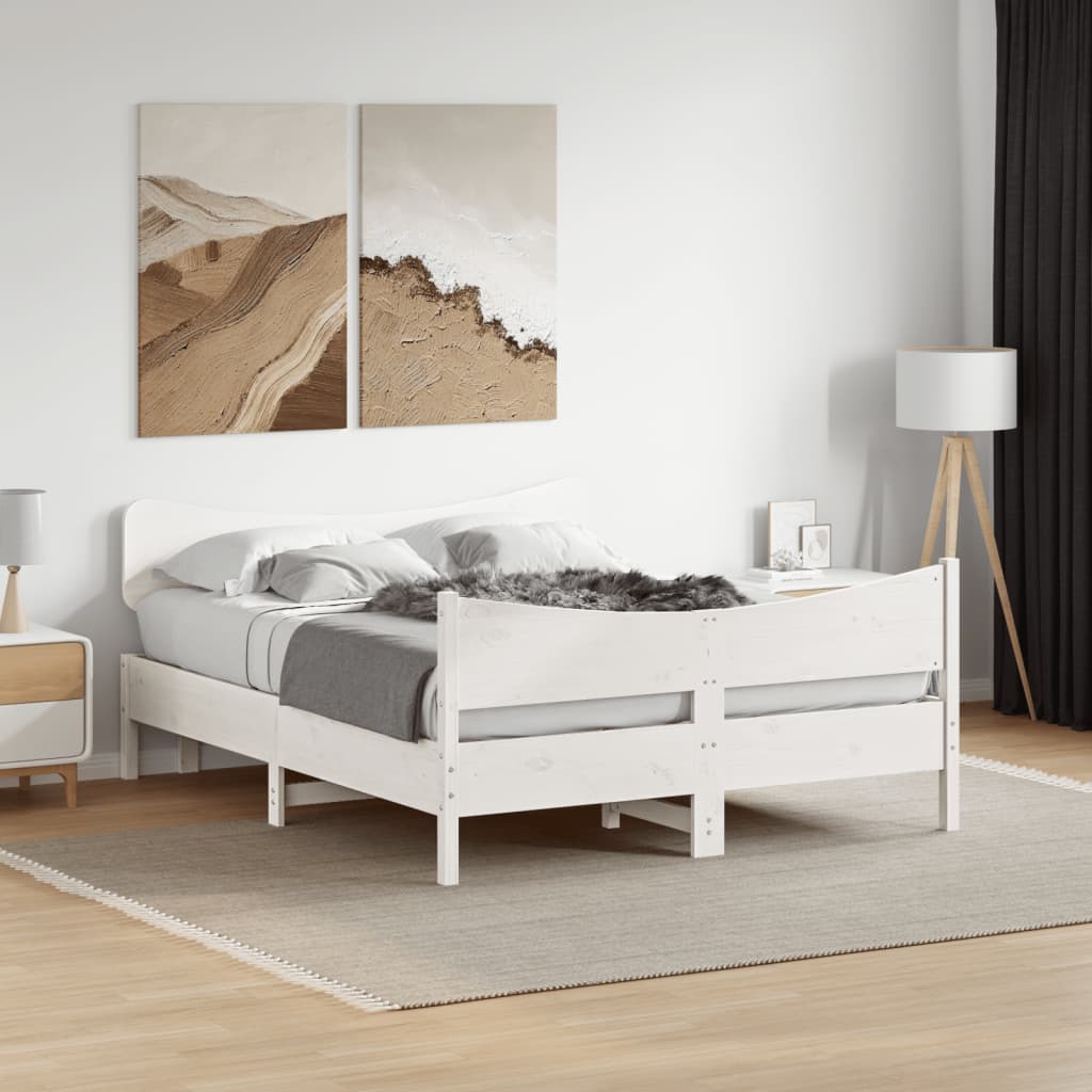 Cadre de lit sans matelas blanc 135x190 cm bois de pin massif - XIOS