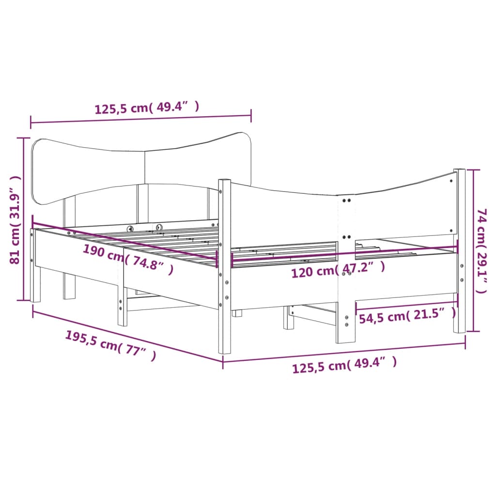 Cadre de lit sans matelas 120x190 cm bois de pin massif - XIOS