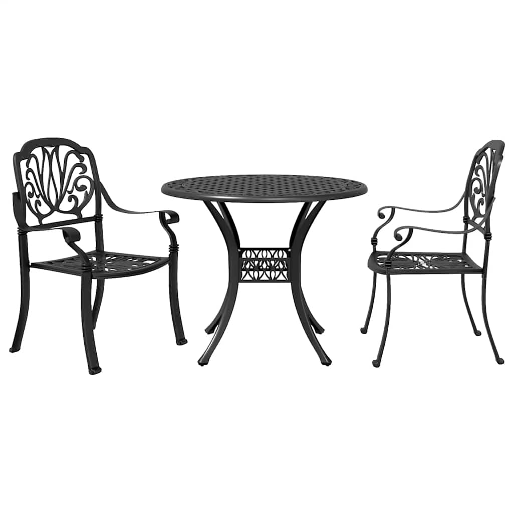 Ensemble de bistro 3 pcs noir aluminium coulé