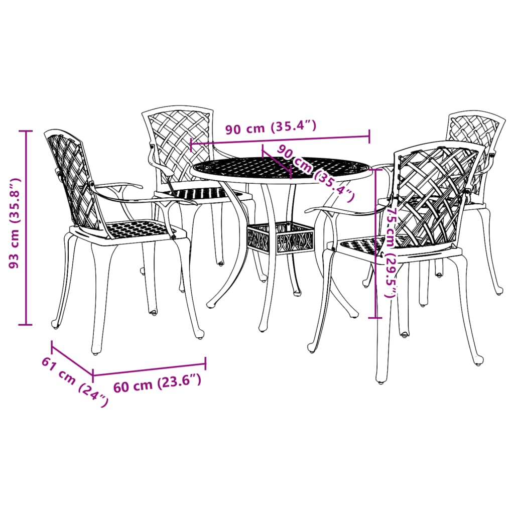 Ensemble à manger de jardin 5 pcs blanc aluminium coulé