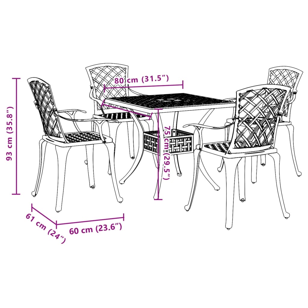 Ensemble à manger de jardin 5 pcs noir aluminium coulé