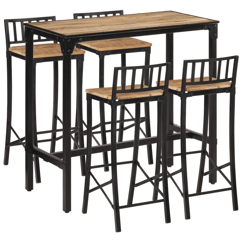 Ensemble de bar 5 pcs bois de manguier brut massif et métal Meubles de salle à manger vidaXL