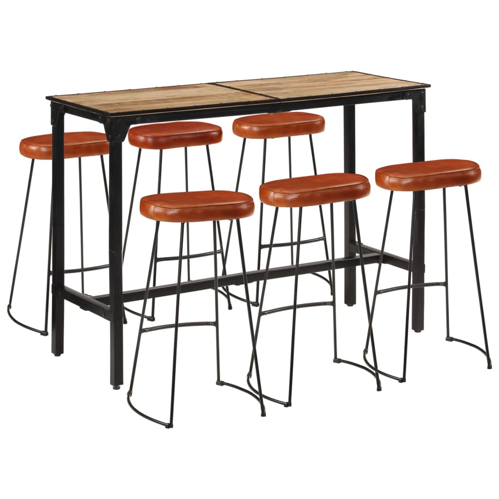 Ensemble de bar 7 pcs bois de manguier brut massif et métal - XIOS