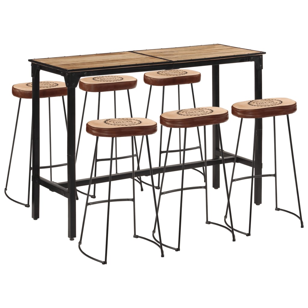 Ensemble de bar 7 pcs bois de manguier brut massif et métal - XIOS