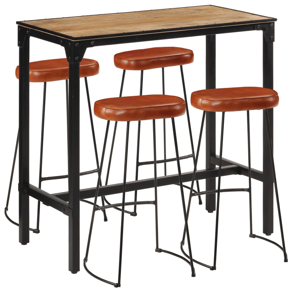 Ensemble de bar 5 pcs bois de manguier brut massif et métal - XIOS