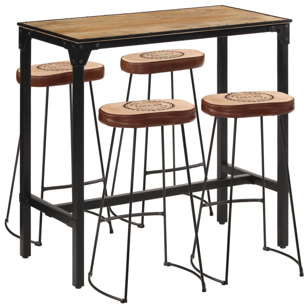 Ensemble de bar 5 pcs bois de manguier brut massif et métal - XIOS