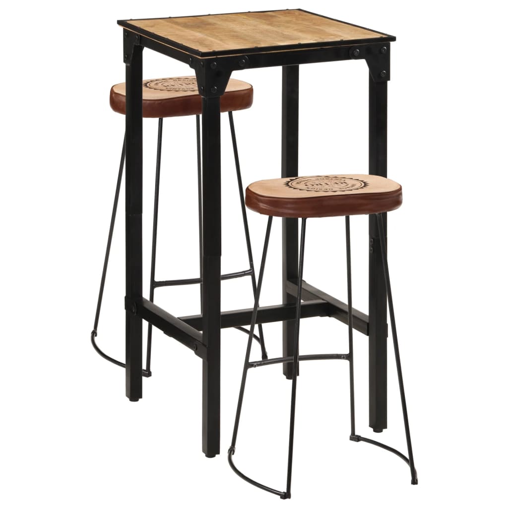 Ensemble de bar 3 pcs bois de manguier brut massif et métal - XIOS