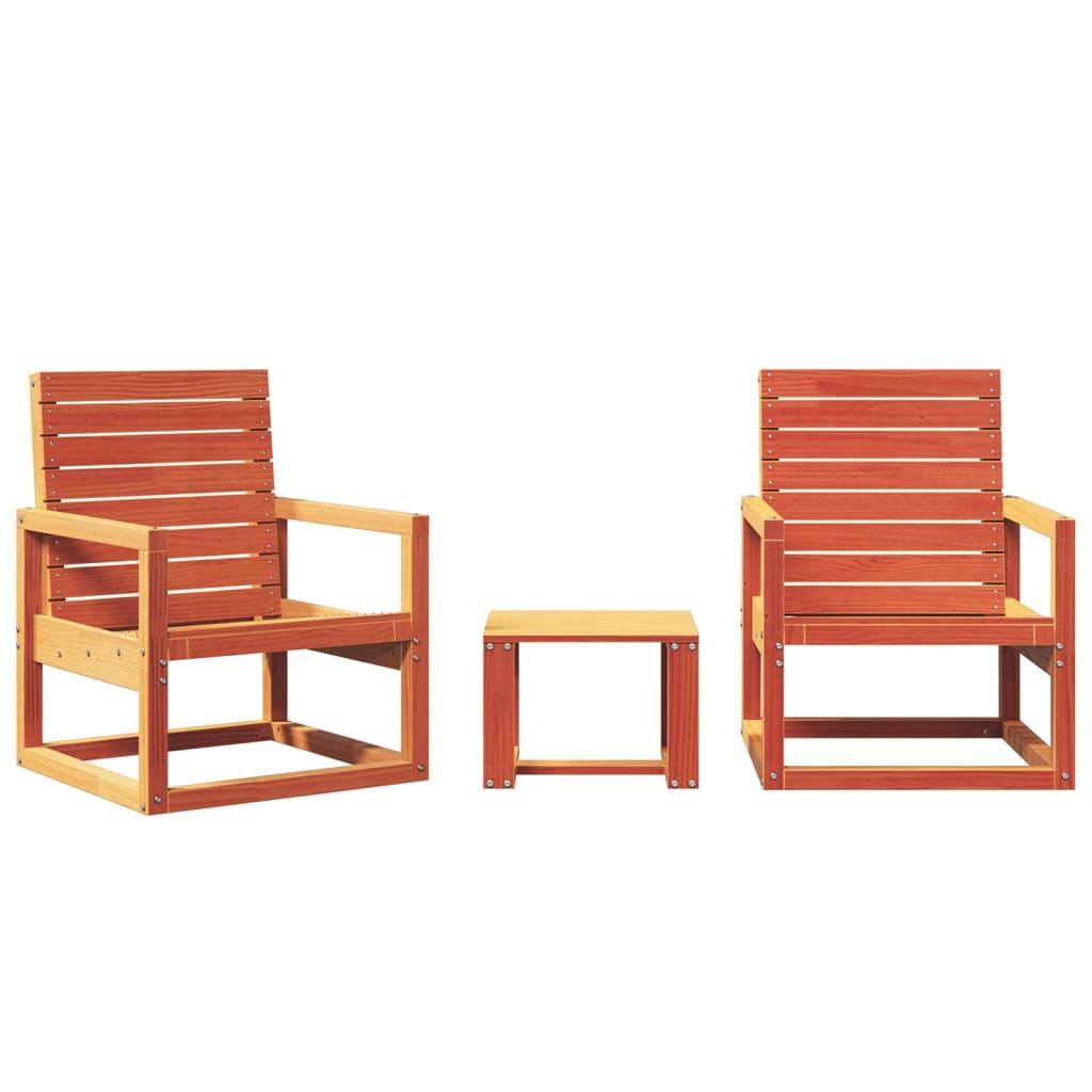 Salon de jardin 3 pcs cire marron bois de pin massif - XIOS