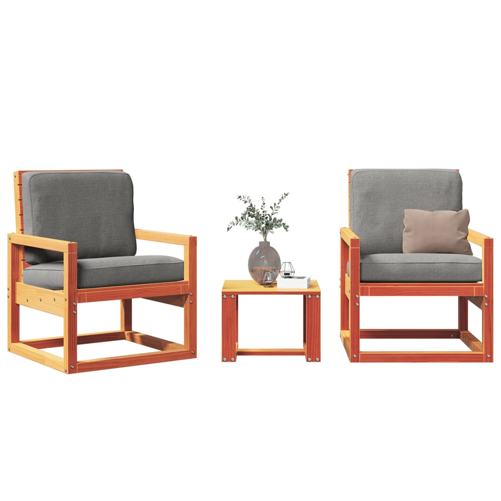 Salon de jardin 3 pcs cire marron bois de pin massif - XIOS