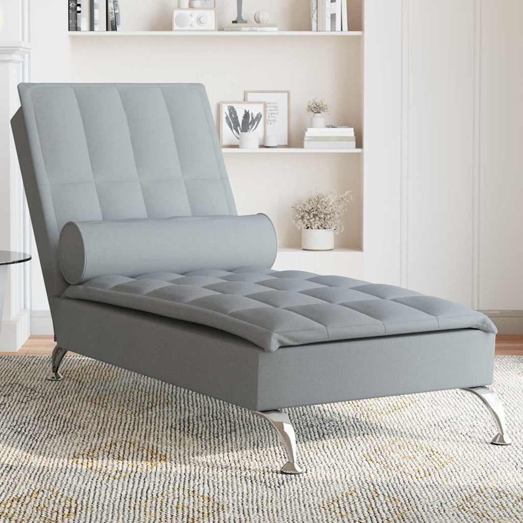 Chaise longue de massage avec traversin gris clair tissu - XIOS