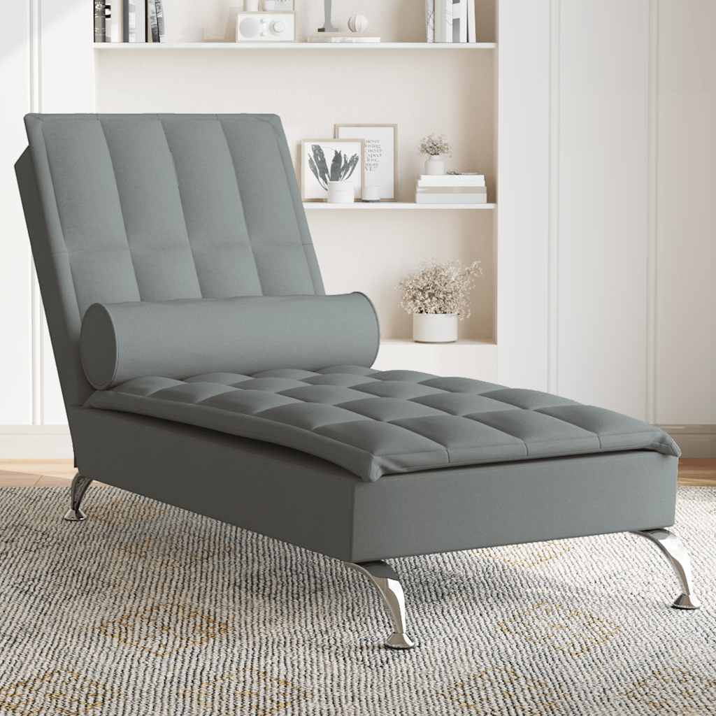 Chaise longue de massage avec traversin gris foncé tissu - XIOS