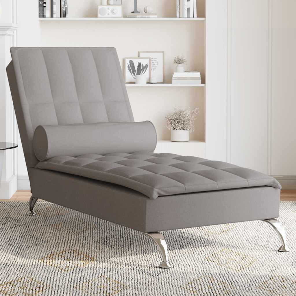 Chaise longue de massage avec traversin taupe tissu - XIOS