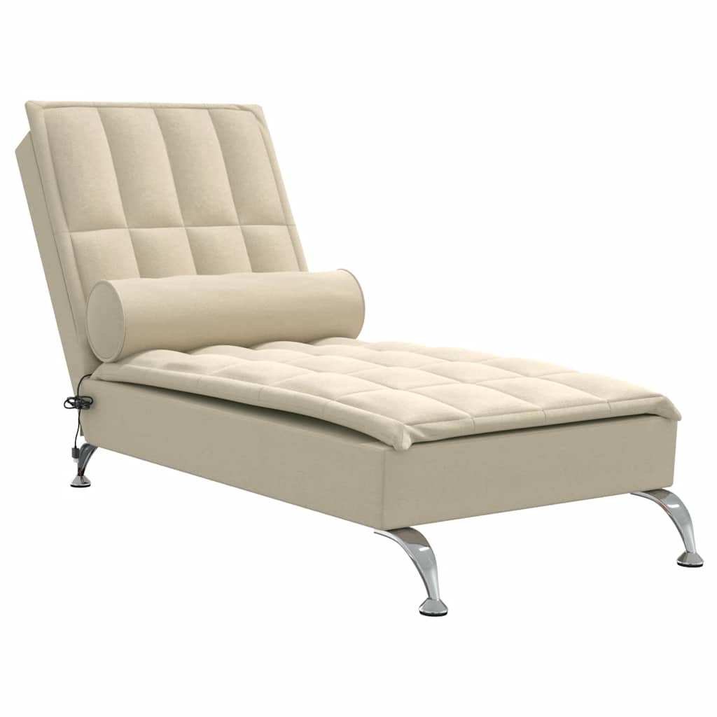 Chaise longue de massage avec traversin crème tissu - XIOS