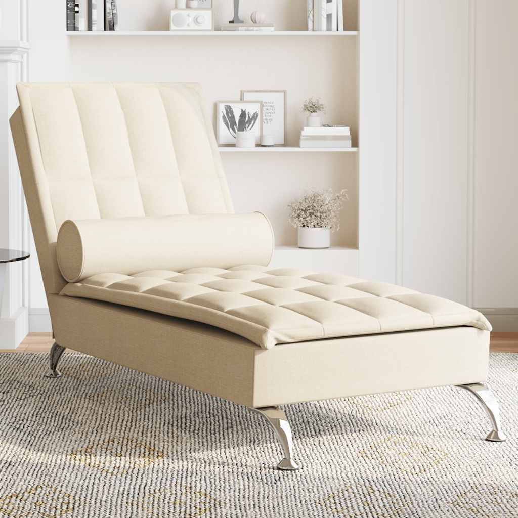 Chaise longue de massage avec traversin crème tissu - XIOS