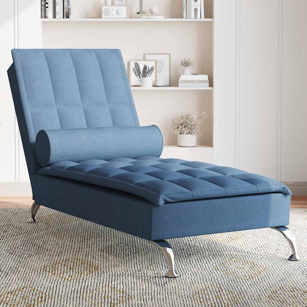 Chaise longue de massage avec traversin bleu tissu - XIOS