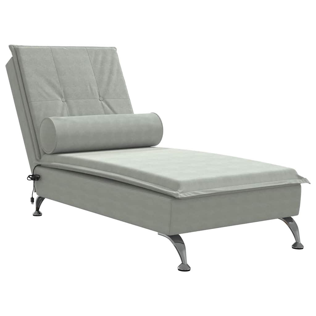 Chaise longue de massage avec traversin gris clair velours - XIOS