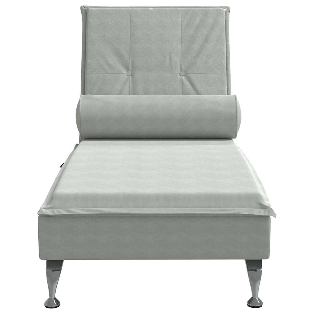 Chaise longue de massage avec traversin gris clair velours - XIOS