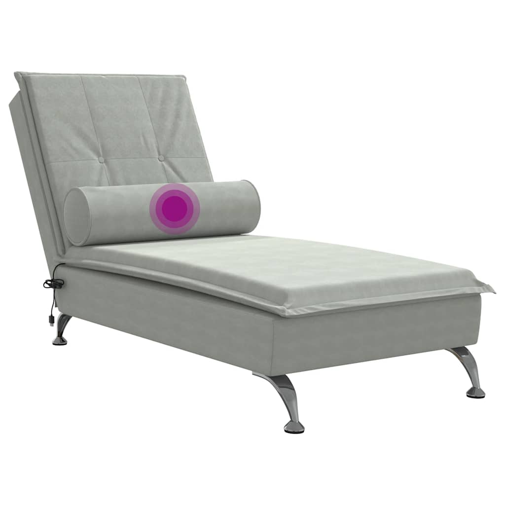 Chaise longue de massage avec traversin gris clair velours - XIOS