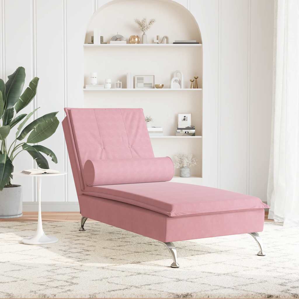 Chaise longue de massage avec traversin rose velours - XIOS
