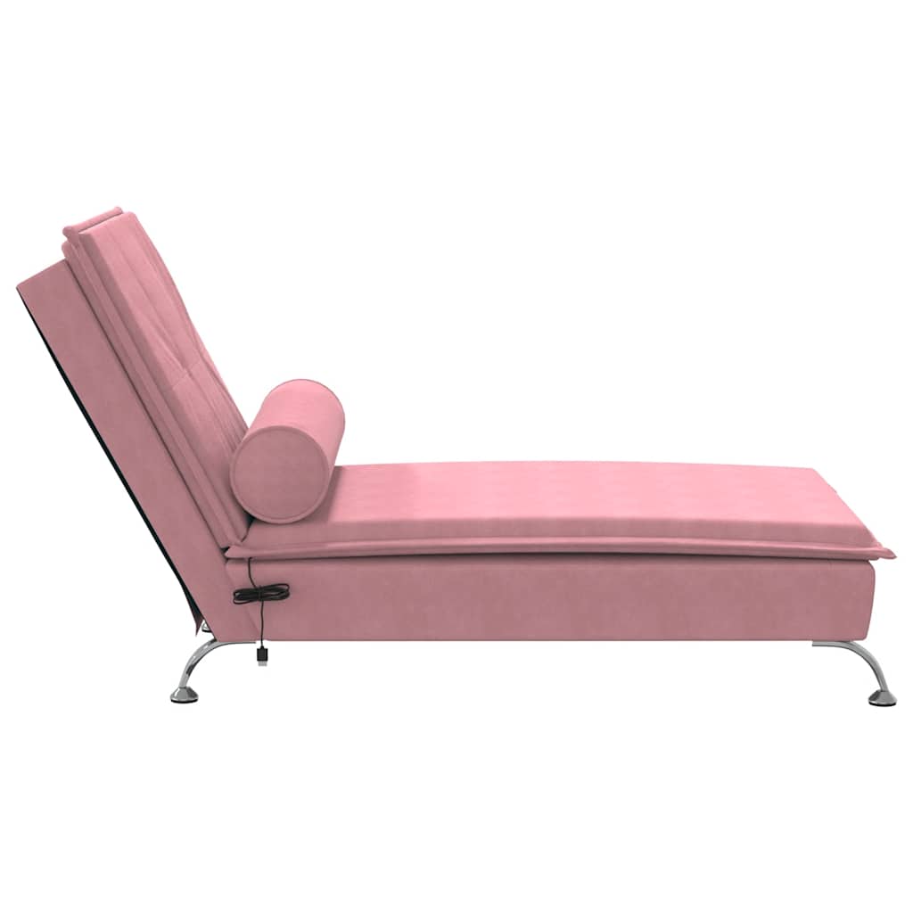 Chaise longue de massage avec traversin rose velours - XIOS