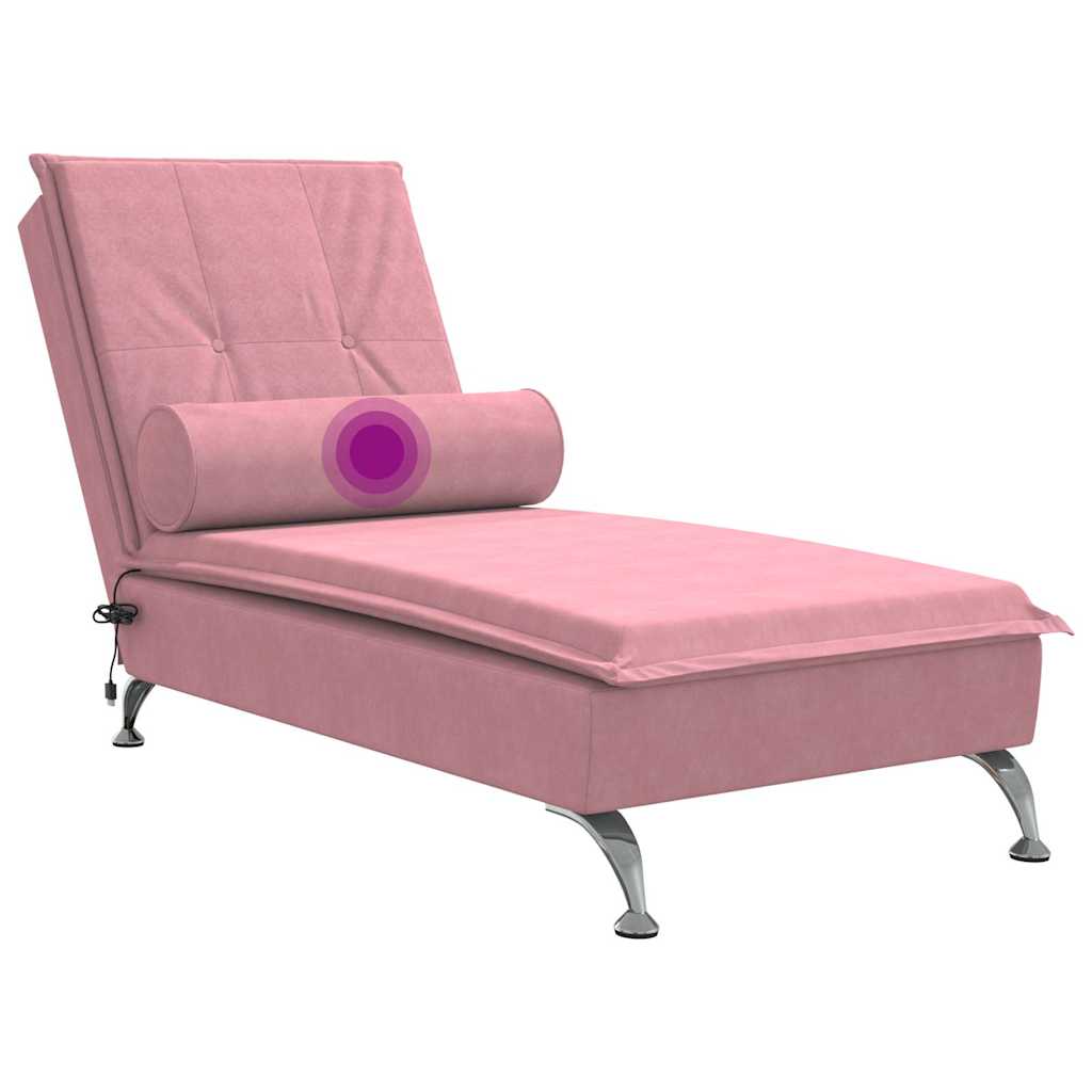 Chaise longue de massage avec traversin rose velours - XIOS