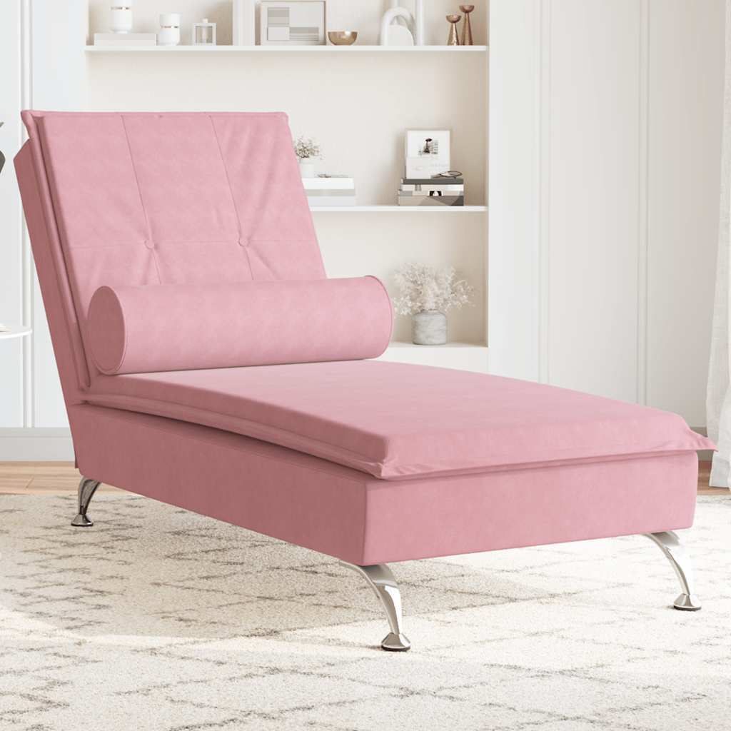 Chaise longue de massage avec traversin rose velours - XIOS