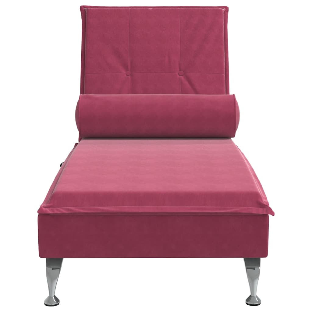Chaise longue de massage avec traversin rouge bordeaux velours - XIOS
