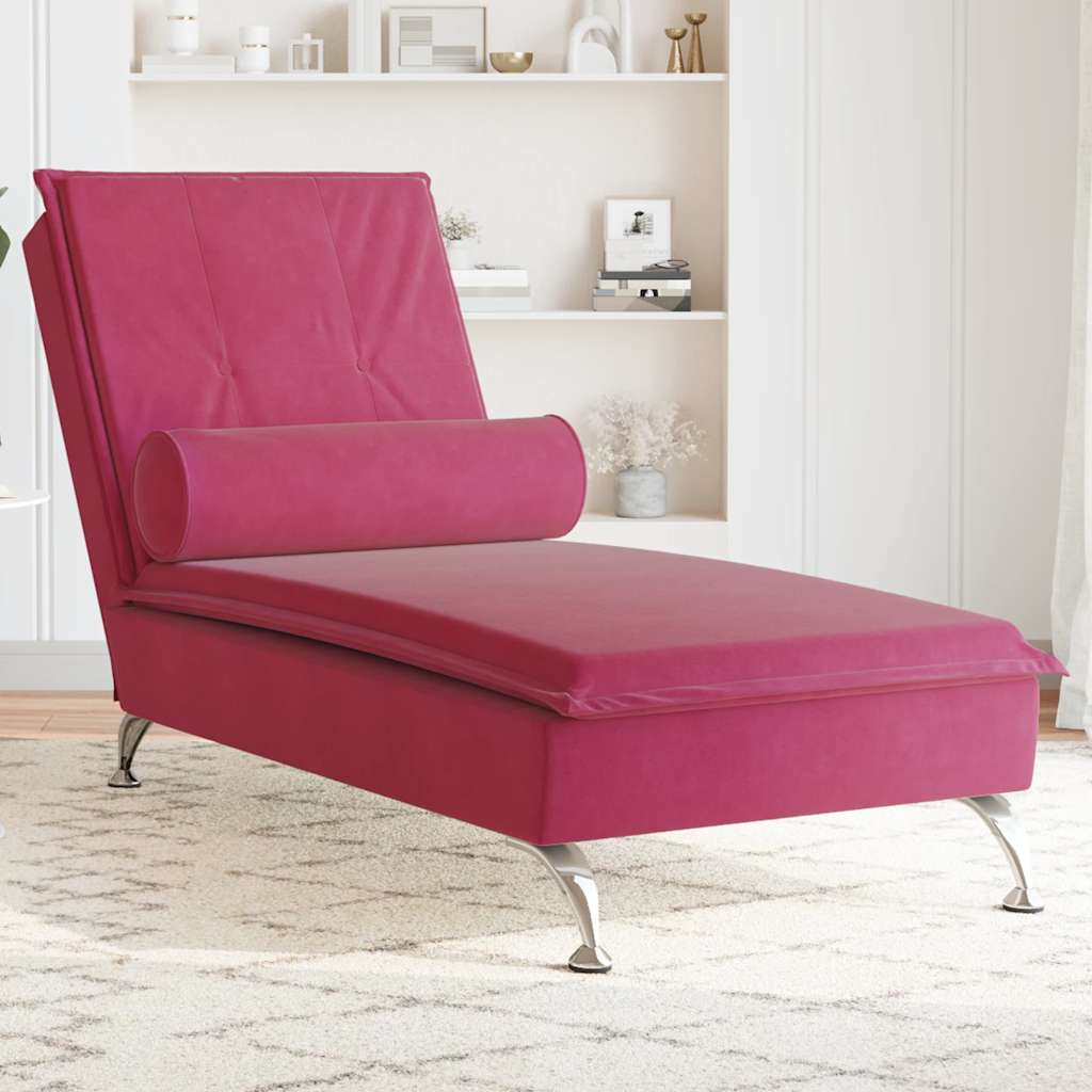 Chaise longue de massage avec traversin rouge bordeaux velours - XIOS