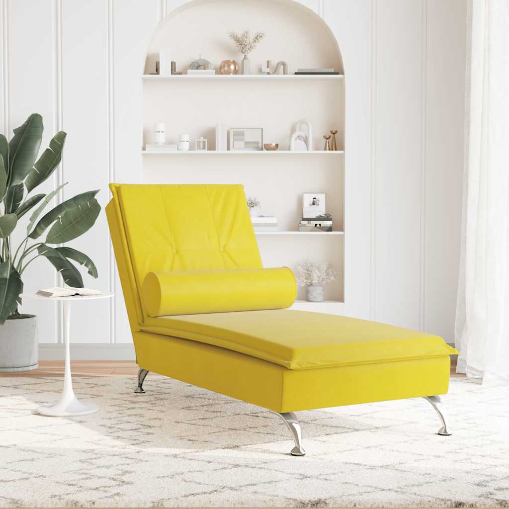 Chaise longue de massage avec traversin jaune velours - XIOS