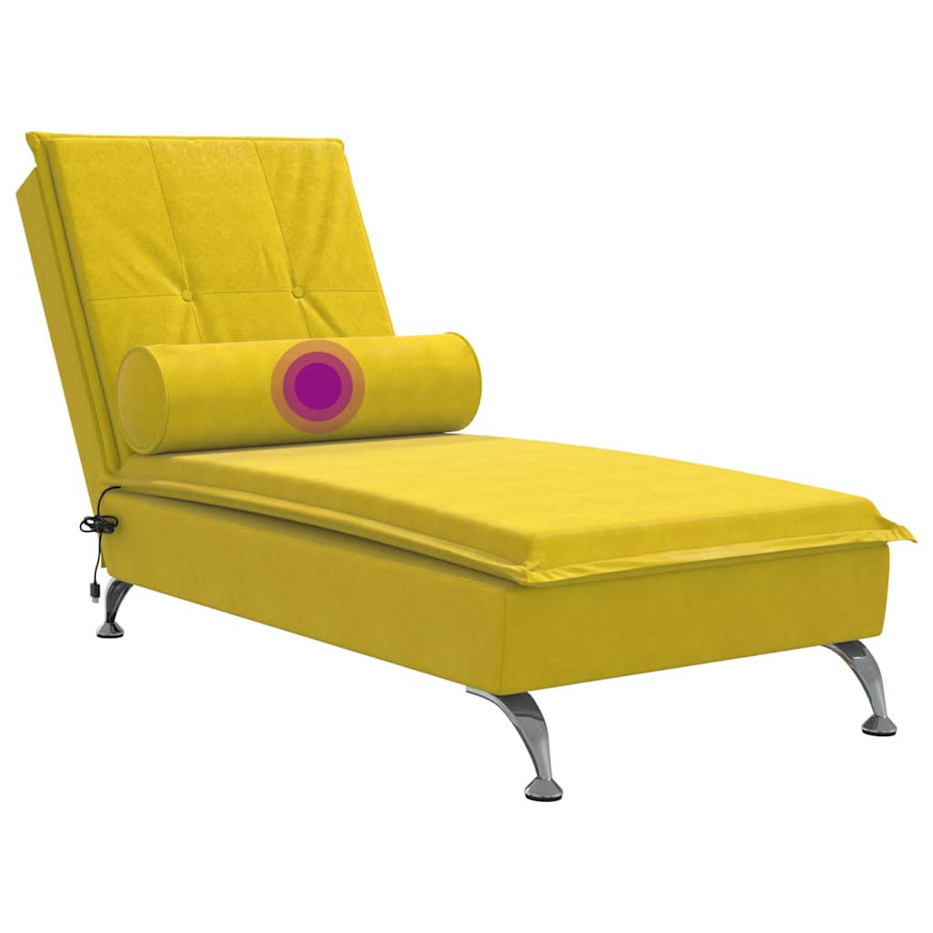 Chaise longue de massage avec traversin jaune velours - XIOS