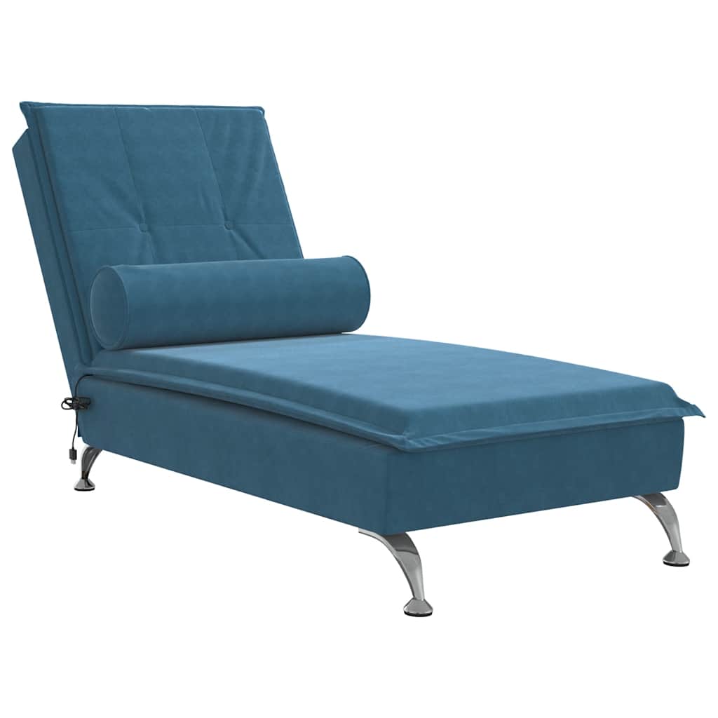 Chaise longue de massage avec traversin bleu velours - XIOS