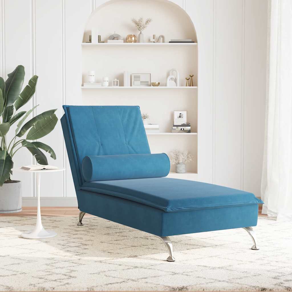 Chaise longue de massage avec traversin bleu velours - XIOS