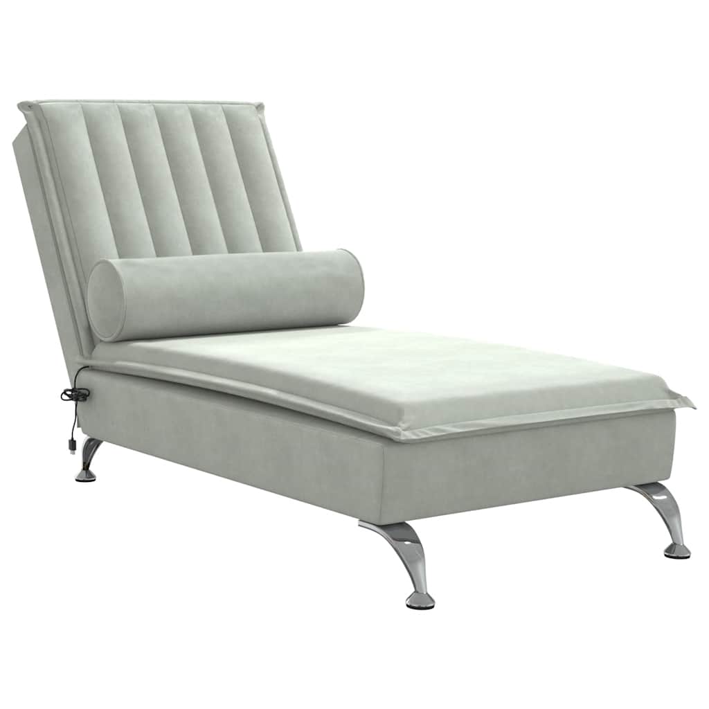Chaise longue de massage avec traversin gris clair velours - XIOS
