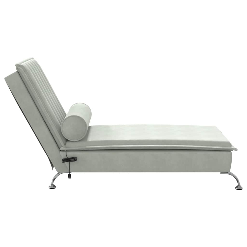 Chaise longue de massage avec traversin gris clair velours - XIOS