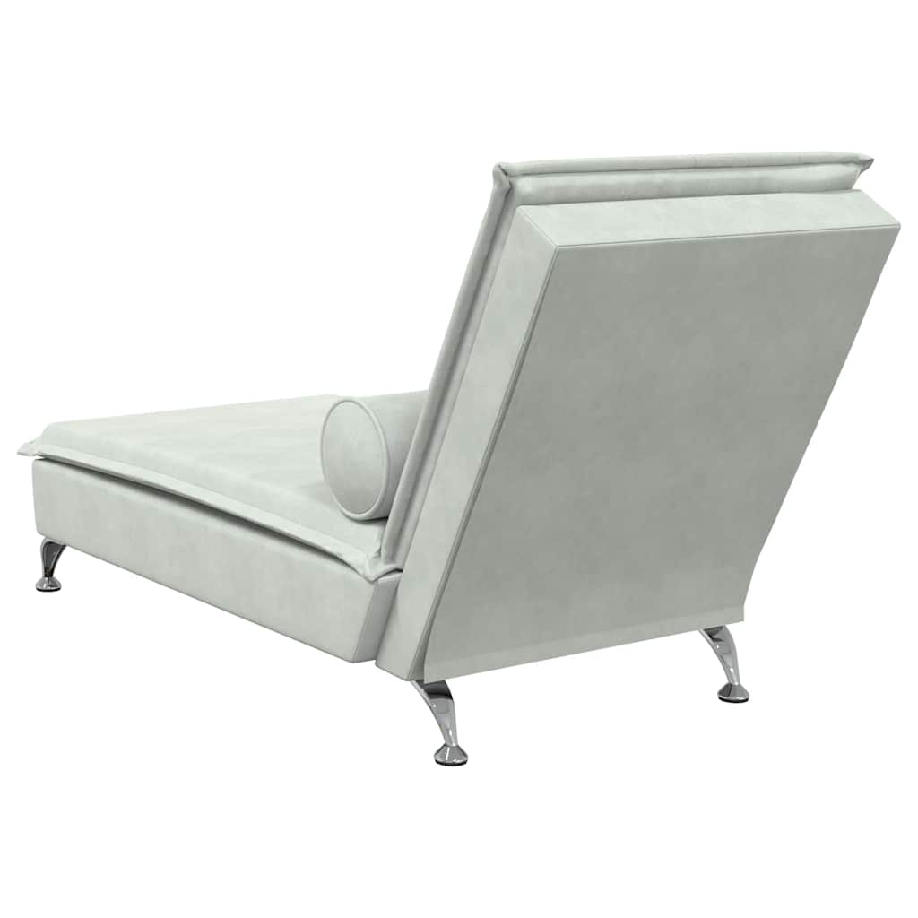 Chaise longue de massage avec traversin gris clair velours - XIOS