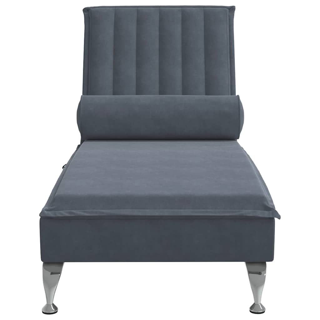 Chaise longue de massage avec traversin gris foncé velours - XIOS