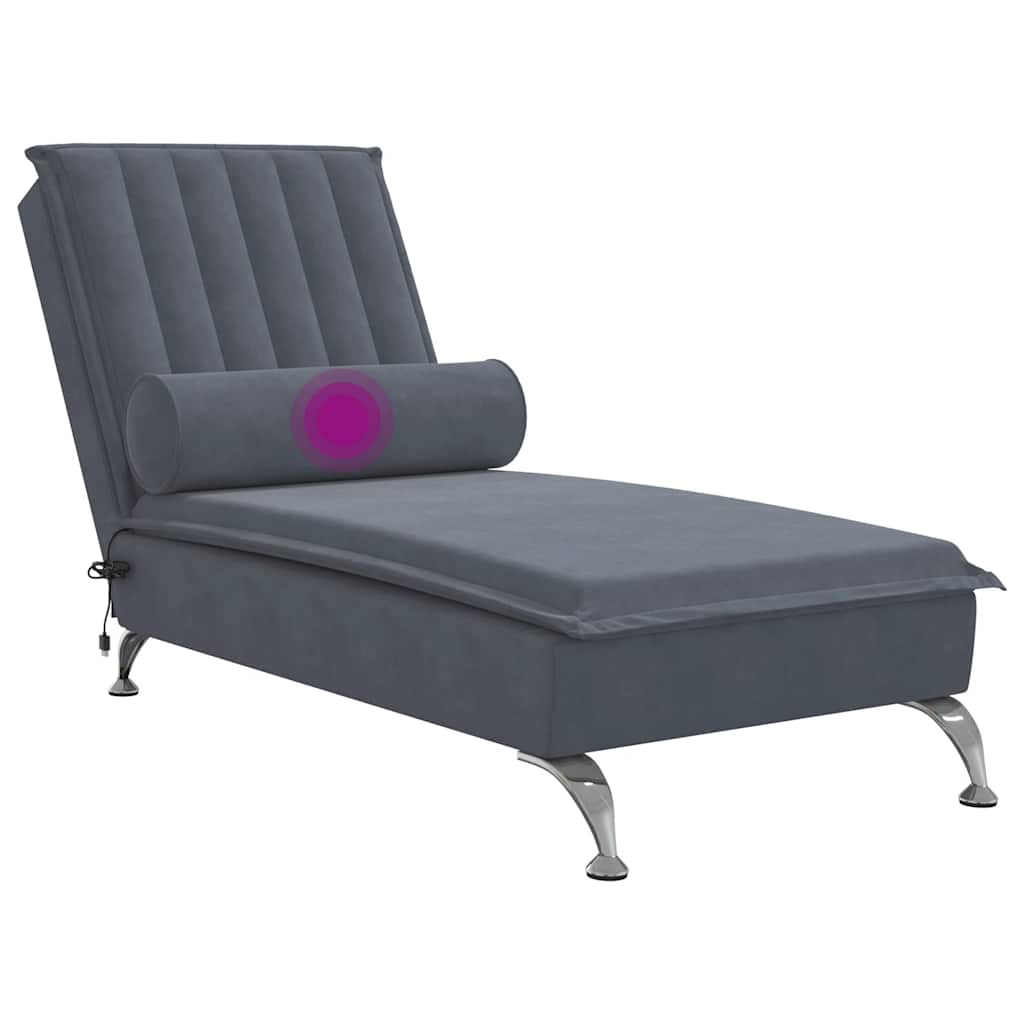 Chaise longue de massage avec traversin gris foncé velours - XIOS