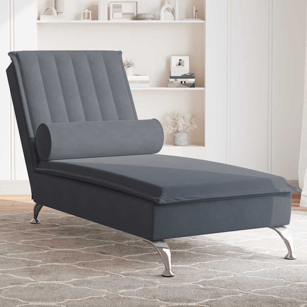 Chaise longue de massage avec traversin gris foncé velours - XIOS