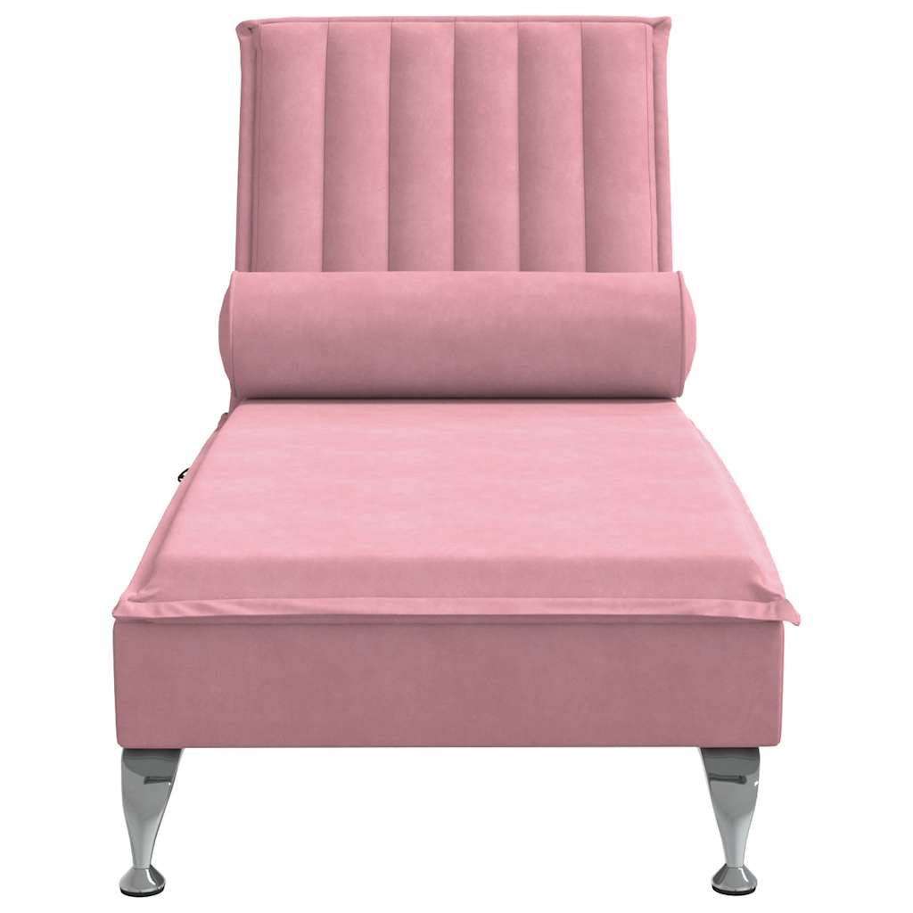 Chaise longue de massage avec traversin rose velours - XIOS