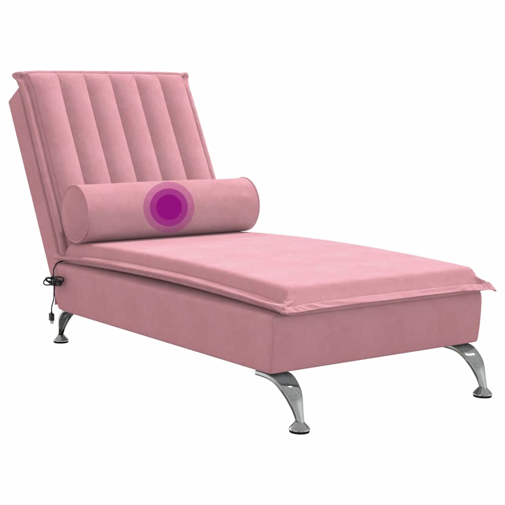Chaise longue de massage avec traversin rose velours - XIOS