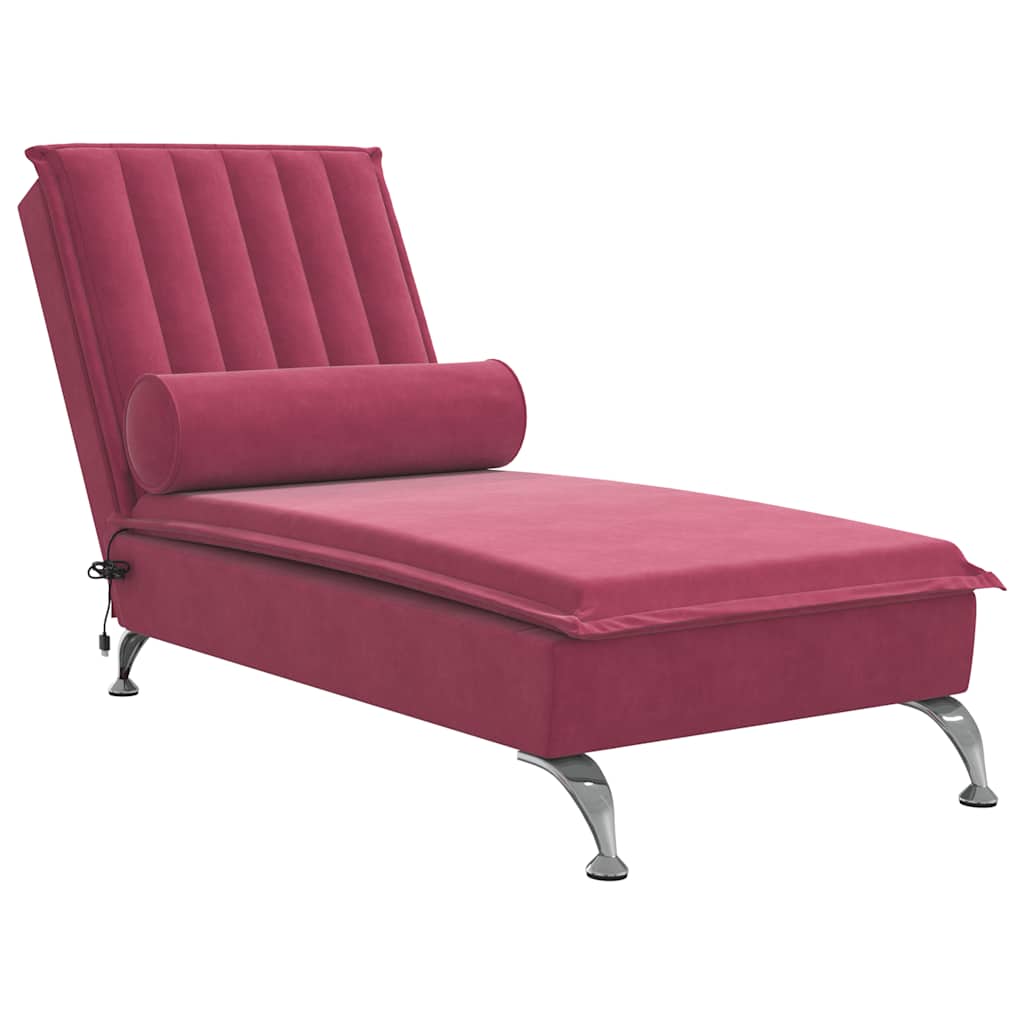 Chaise longue de massage avec traversin rouge bordeaux velours - XIOS