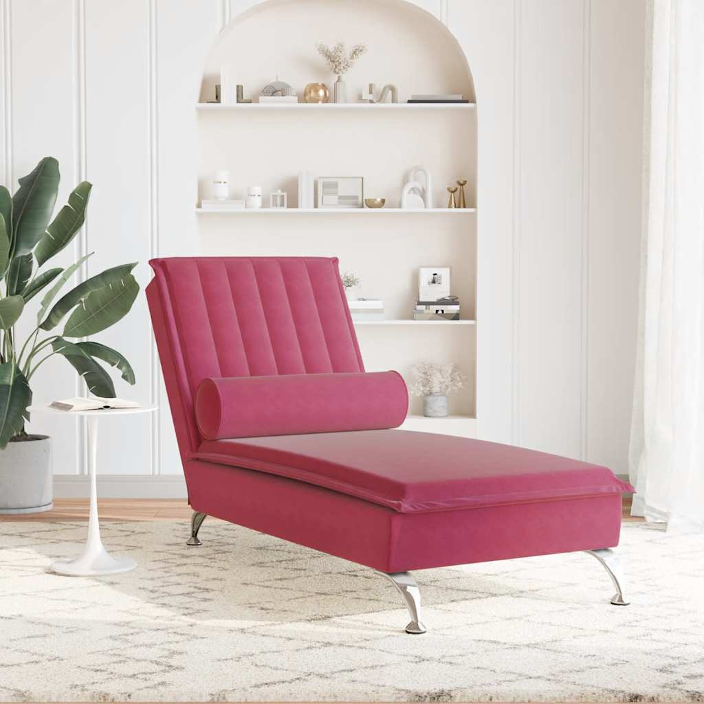 Chaise longue de massage avec traversin rouge bordeaux velours - XIOS