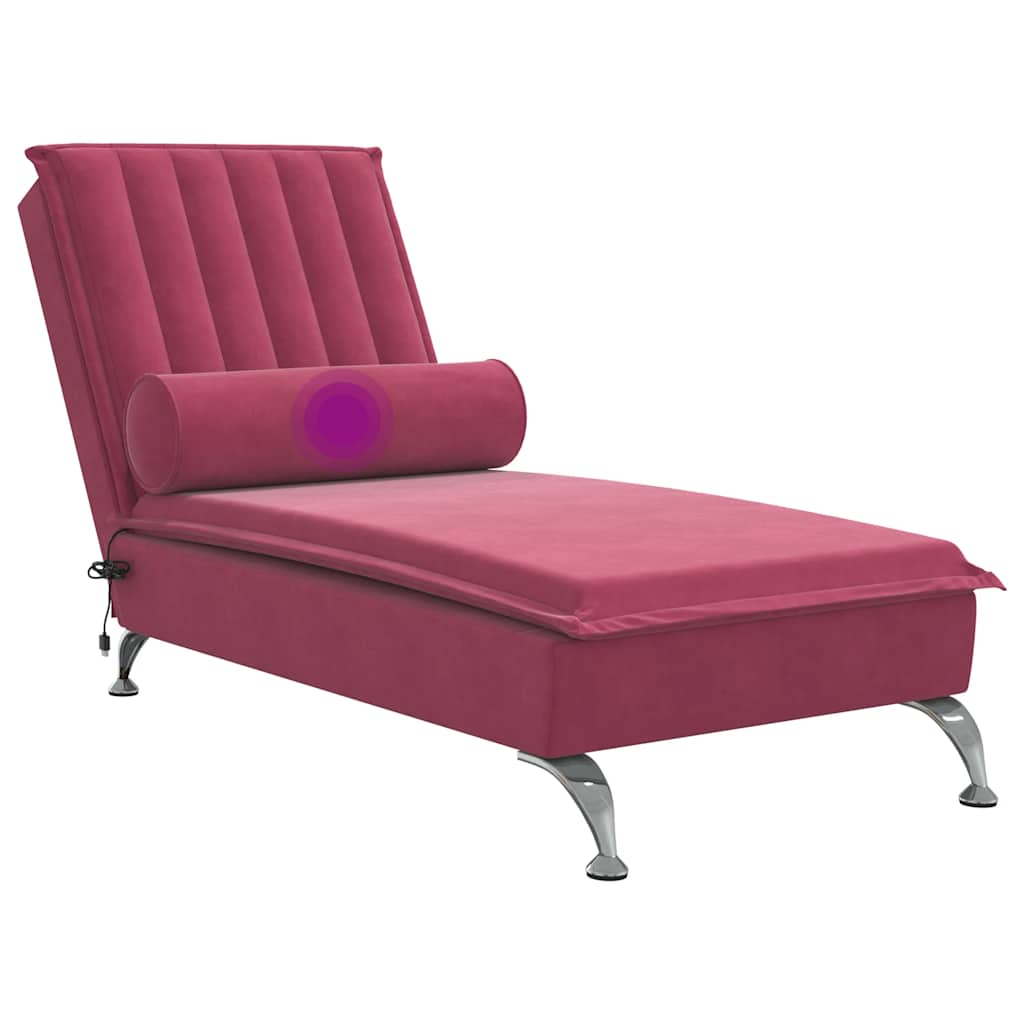 Chaise longue de massage avec traversin rouge bordeaux velours - XIOS