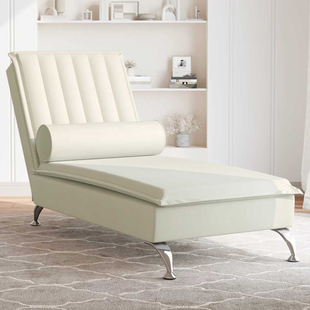 Chaise longue de massage avec traversin crème velours - XIOS