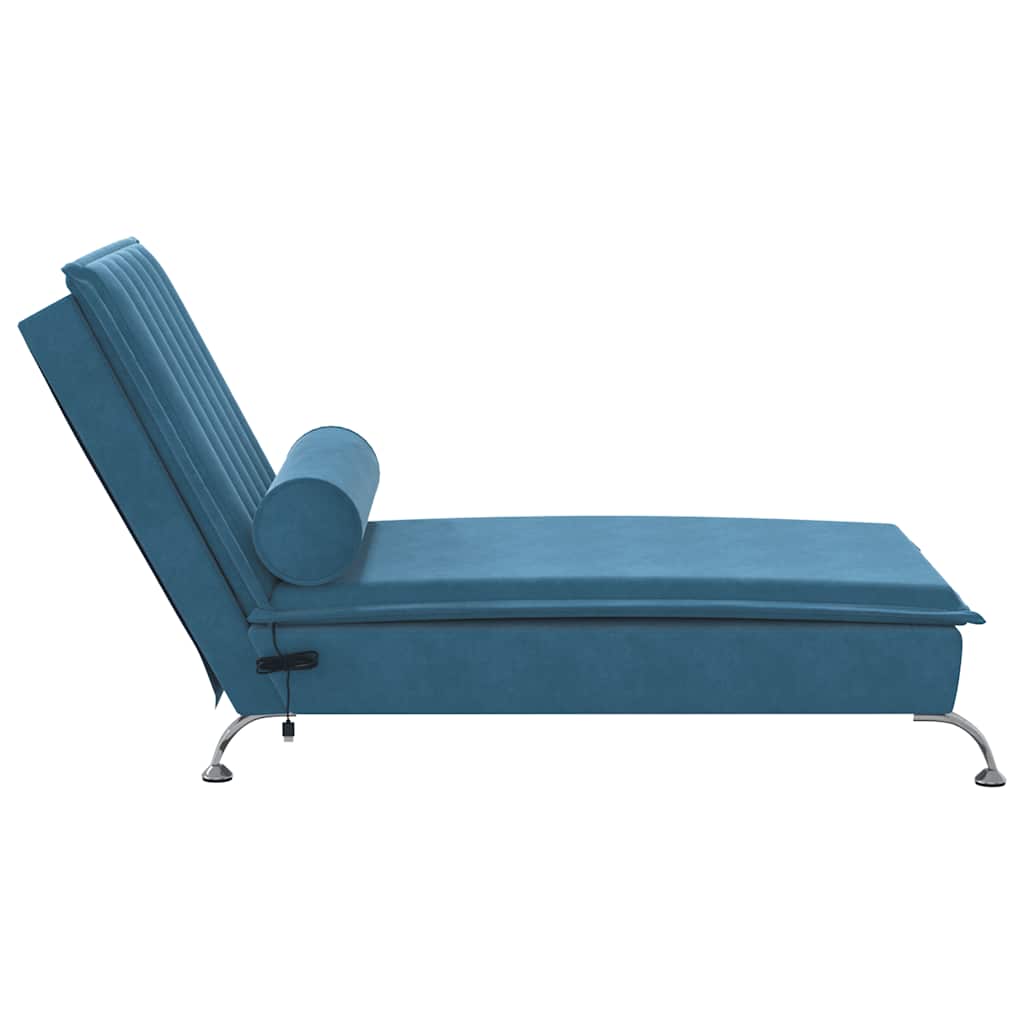 Chaise longue de massage avec traversin bleu velours - XIOS