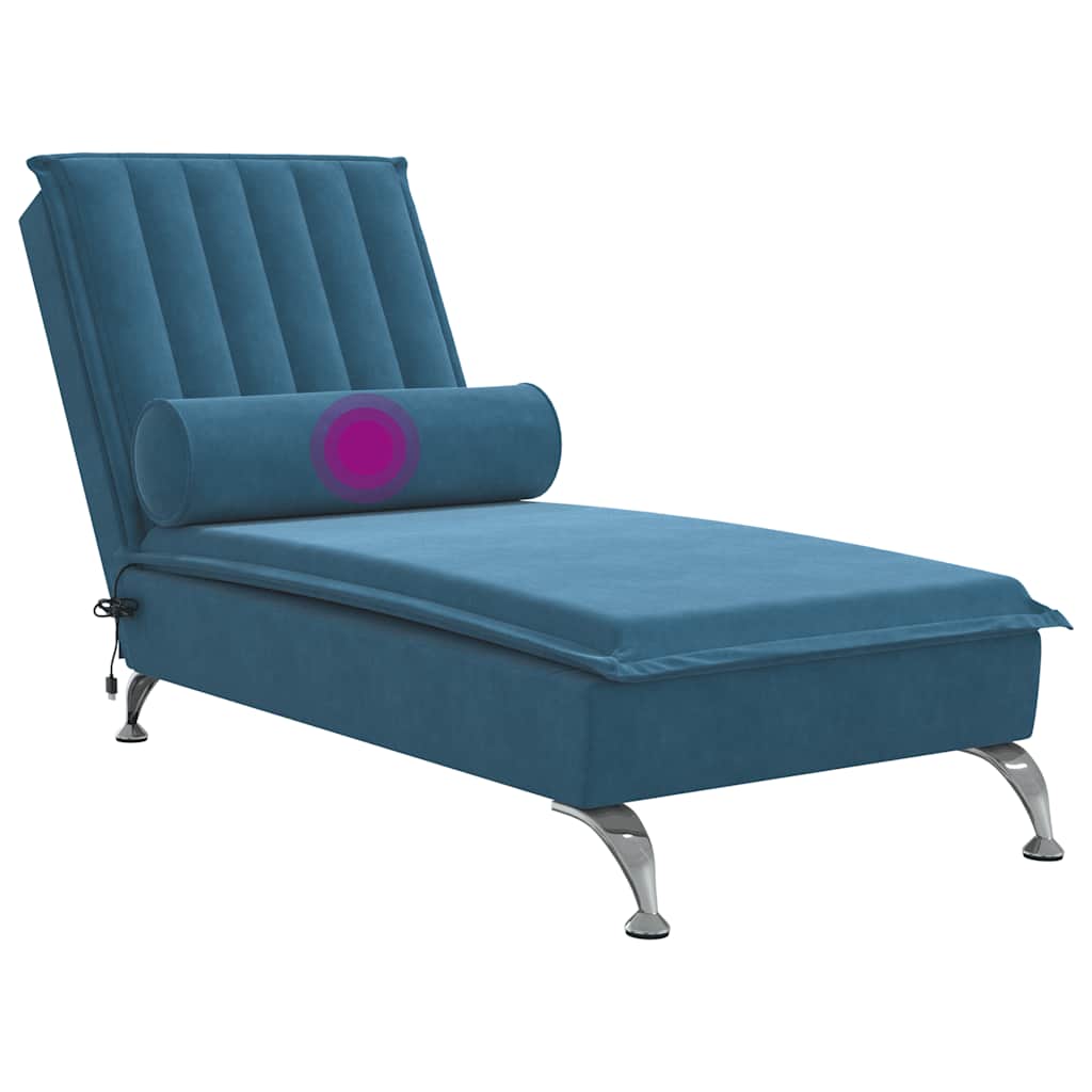 Chaise longue de massage avec traversin bleu velours - XIOS