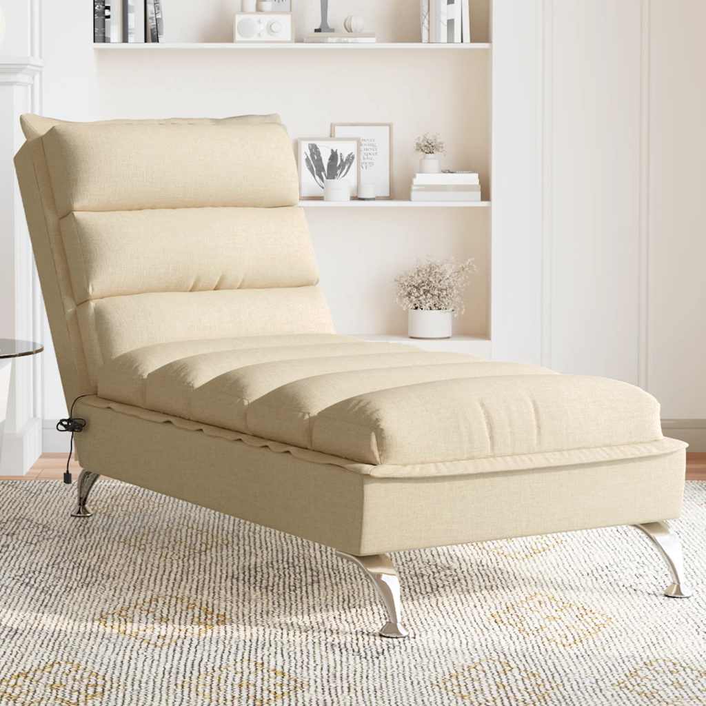 Chaise longue de massage avec coussins crème tissu - XIOS
