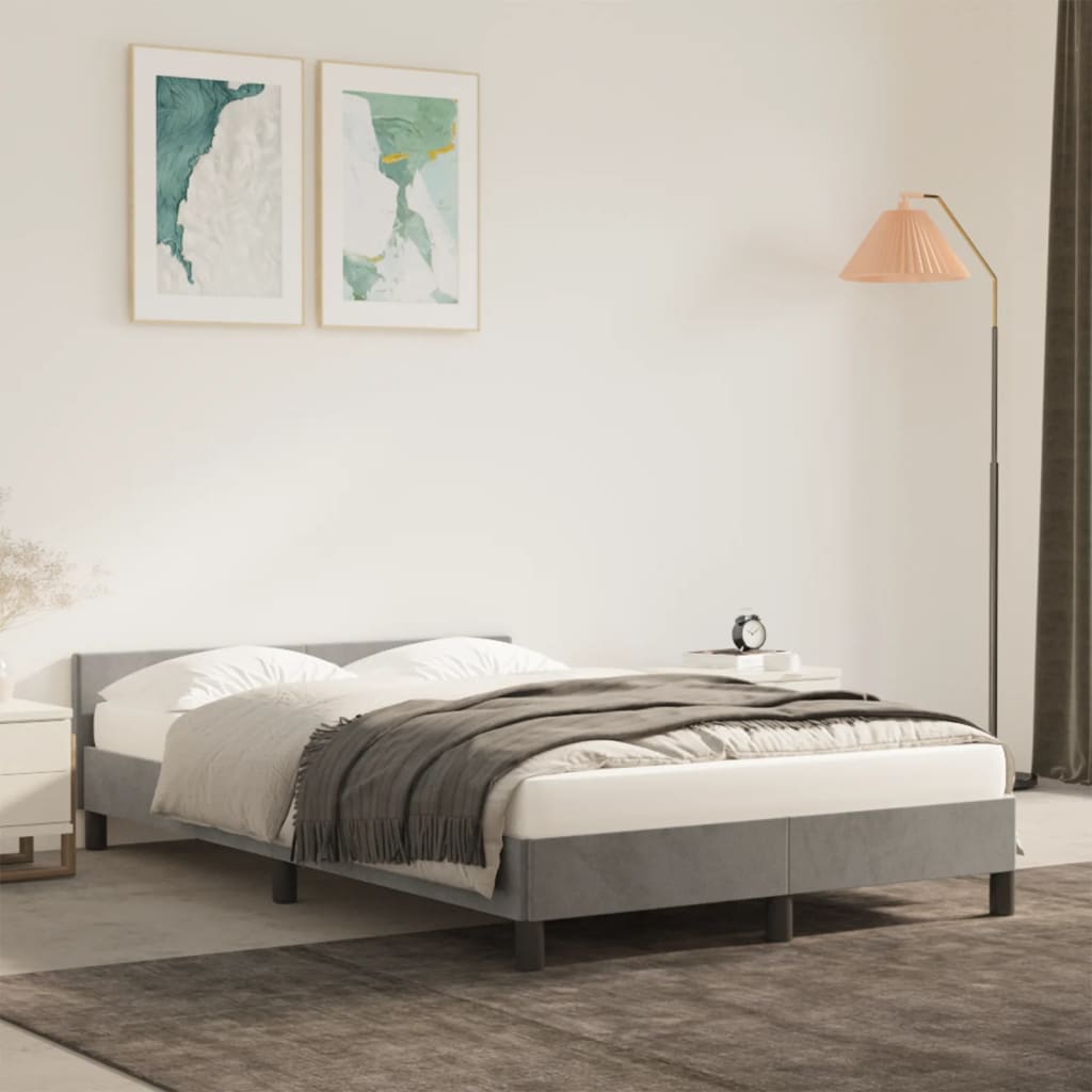 Cadre de lit sans matelas gris clair 120x190 cm velours - XIOS
