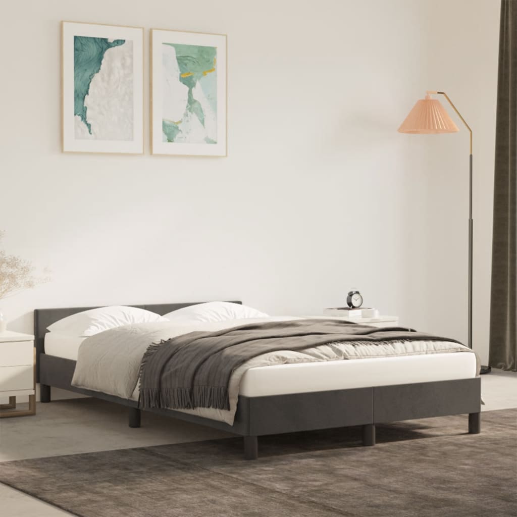 Cadre de lit sans matelas gris foncé 120x190 cm velours - XIOS